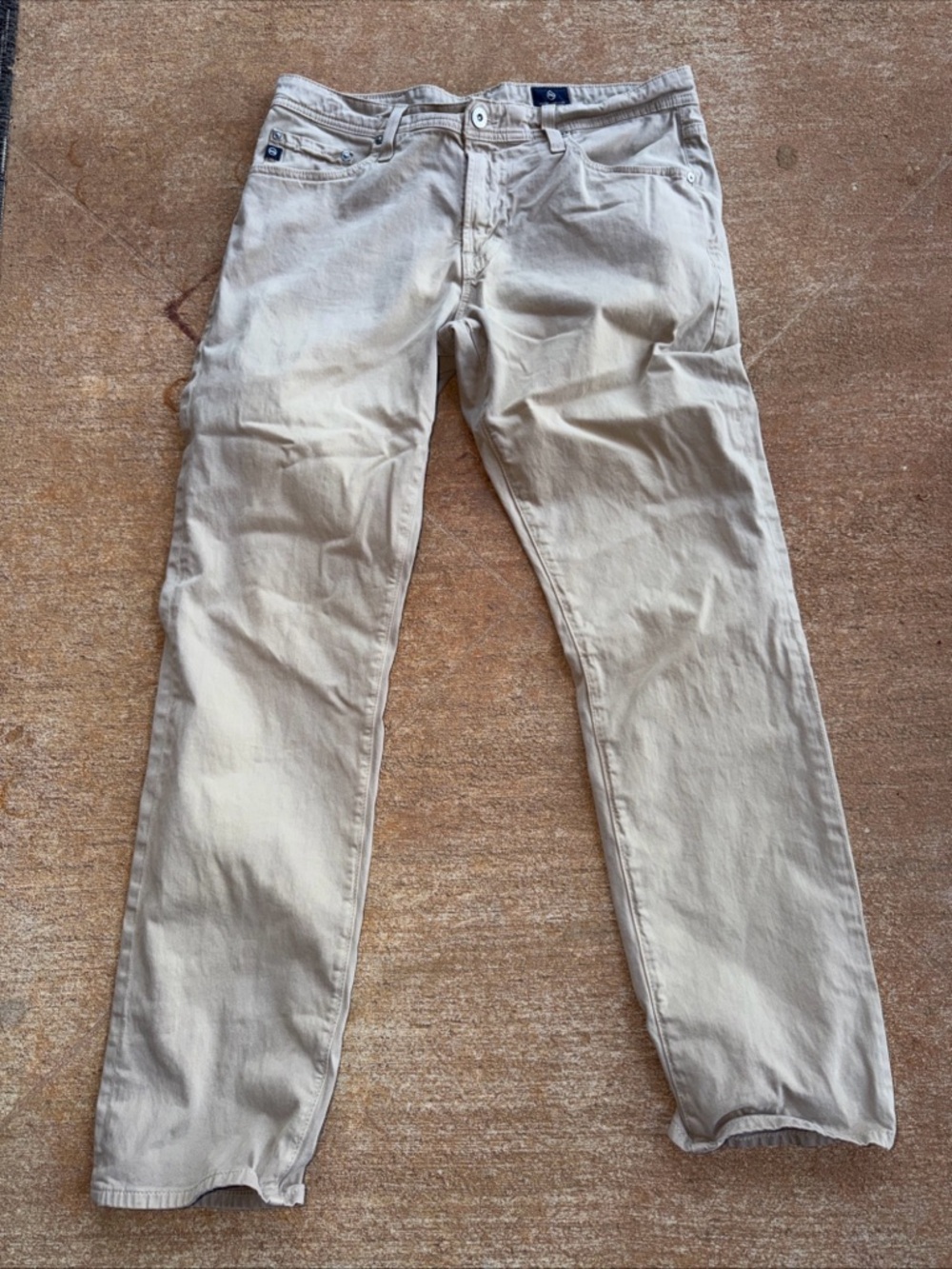 AG Adriano Goldschmied Tellis Modern Slim Pants Tan Khaki Italian Fab Mens 32x32